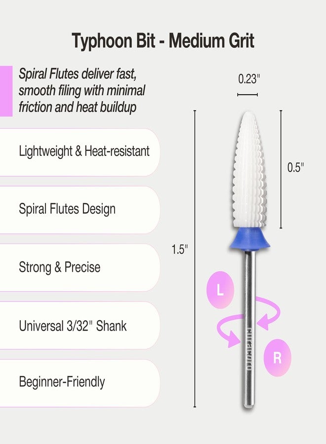 Curacoro Ceramic Nail Drill Bit 3/32" - Typhoon Bit, 2 Way (Medium), Spiral Flute Design for Fast, Controlled Filing, Efficient Product Reduction & Smooth Shaping, Salon & Home Use - Image 3